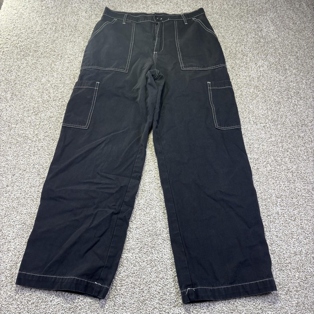Y2K Over Kleshas Black Baggy Cargo Pants Contrast White Wide Leg Womens 29 M